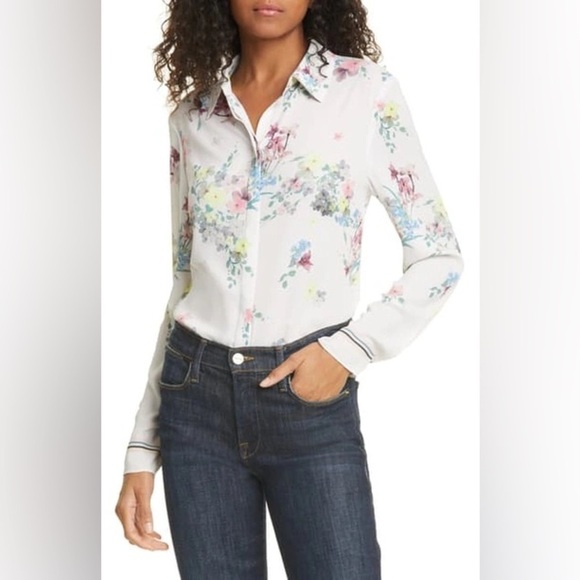 Ted Baker Aadele Pergola White Ivory Floral Button Up Blouse Sz 3 Women’s Medium - Picture 1 of 10